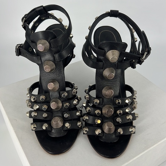 Balenciaga 41 Arena Gladiator Roman Black Large Stud studded Wedges Sandals E837 - Picture 4 of 17